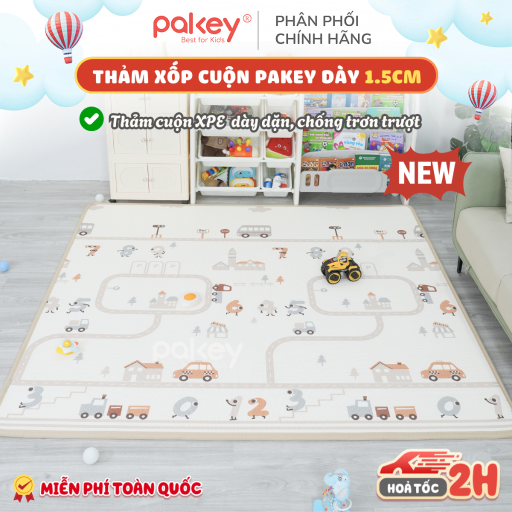 [NEW] Thảm Xốp XPE Cho Bé Dày Dặn Chống Trơn Trượt, Thảm Cuộn Pakey Cao Cấp Có Viền May Chắc Chắn Họ