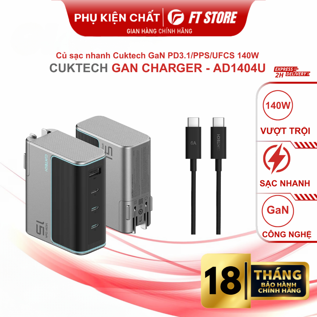 Củ sạc nhanh CUKTECH No.15 140W GaN Charger 4 Cổng PD3.1/PPS2.0/QC/Mi Turbo 120W - AD1404U