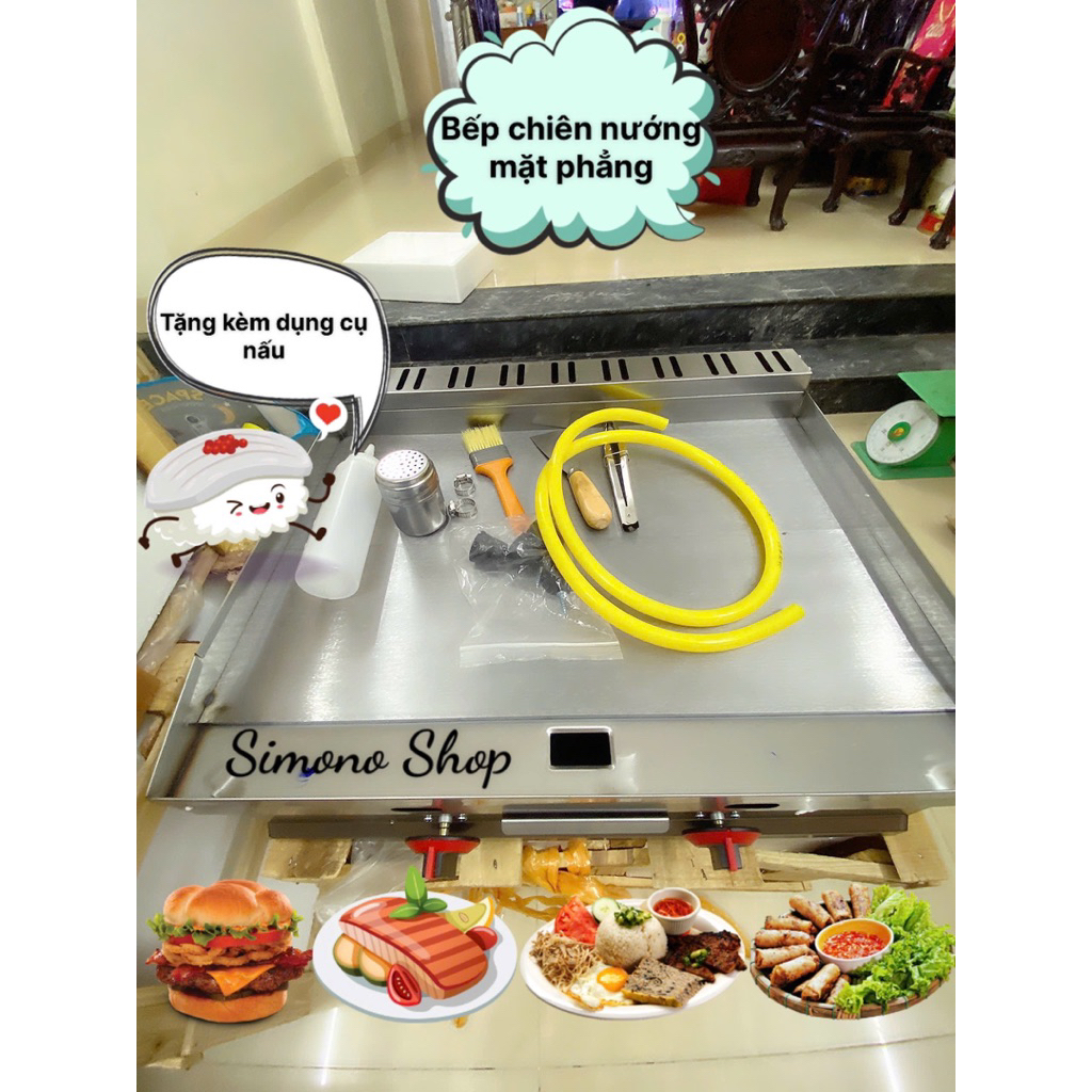 Bếp chiên nướng mặt phẳng, chiên rán các loại bánh phomai, bánh hành, thịt xiên nướng dùng Gas