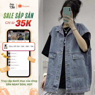   DEAL HỜI  Áo Gile Bò Nam Nữ Phong Cách Cá Tính Khoác Jeans Dáng Rộng Màu Xanh Màu Đen Q2 