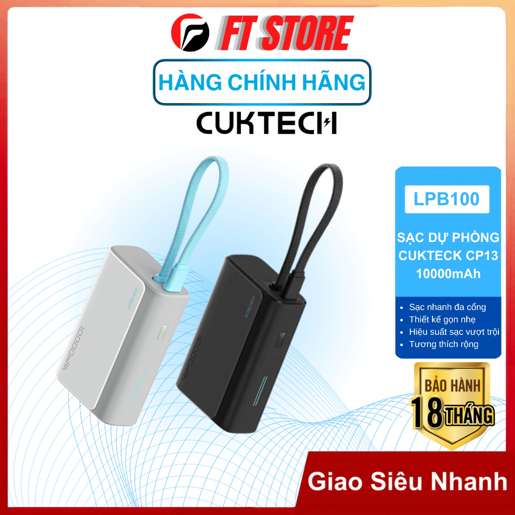 Sạc dự phòng Cuktech CP13- LPB100 33W, 10000mAh Sạc nhanh vượt trội, thiết kế tiện lợi, tương thích 