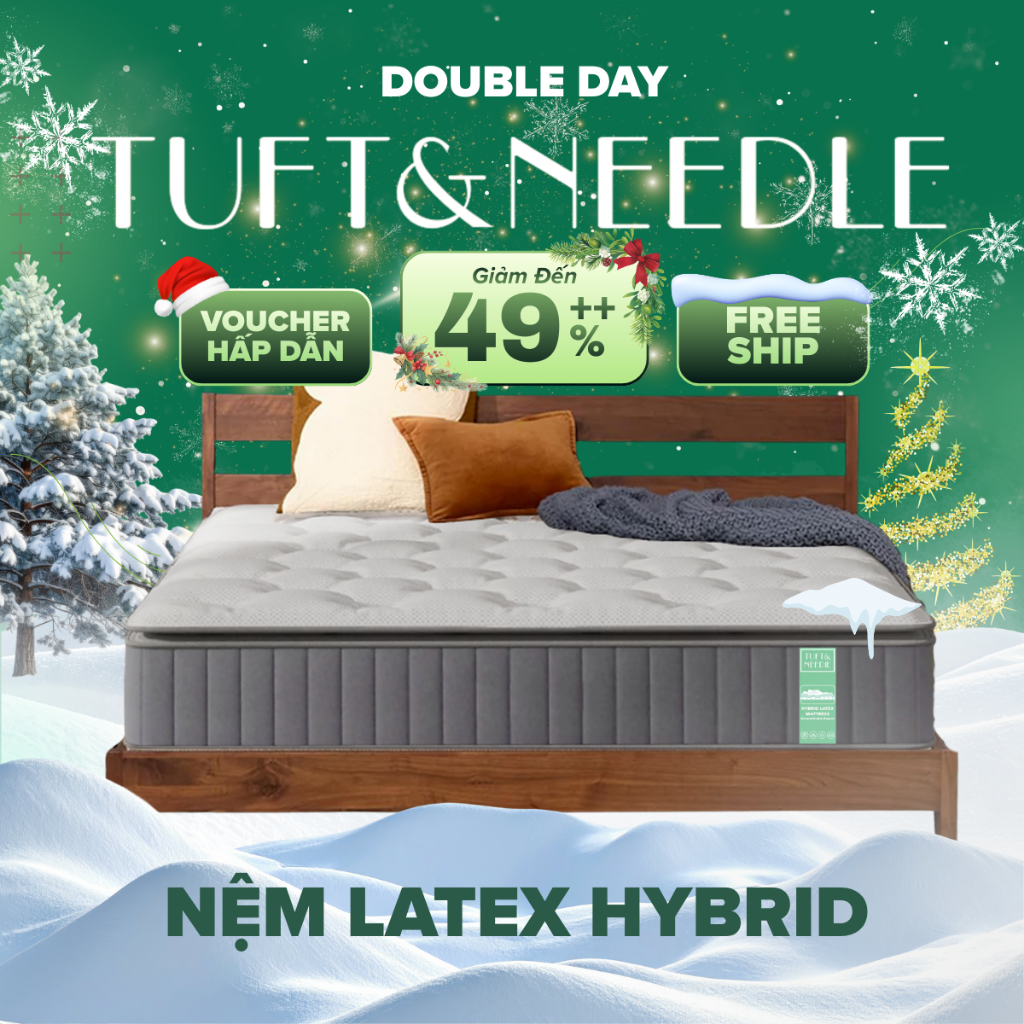 Nệm Latex Hybrid TUFT & NEEDLE, Khung Lò Xo Túi Độc Lập Cách Ly Dao Động Kết Hợp Cao Su Thiên Nhiên