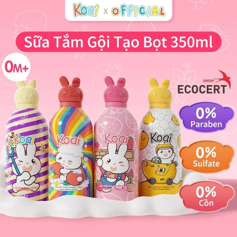 Koai Sữa tắm gội tạo bọt cho bé 2 in1 350ml Dịu nhẹ, không cay mắt Sữa tắm gội trẻ em 0 tháng tuổi