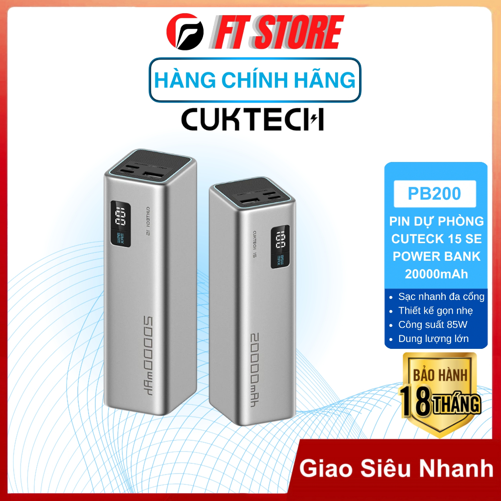 Pin dự phòng Cuktech 15 SE Power Bank 20000mAh Sạc nhanh đa cổng, thiết kế gọn nhẹ, tích hợp thông m