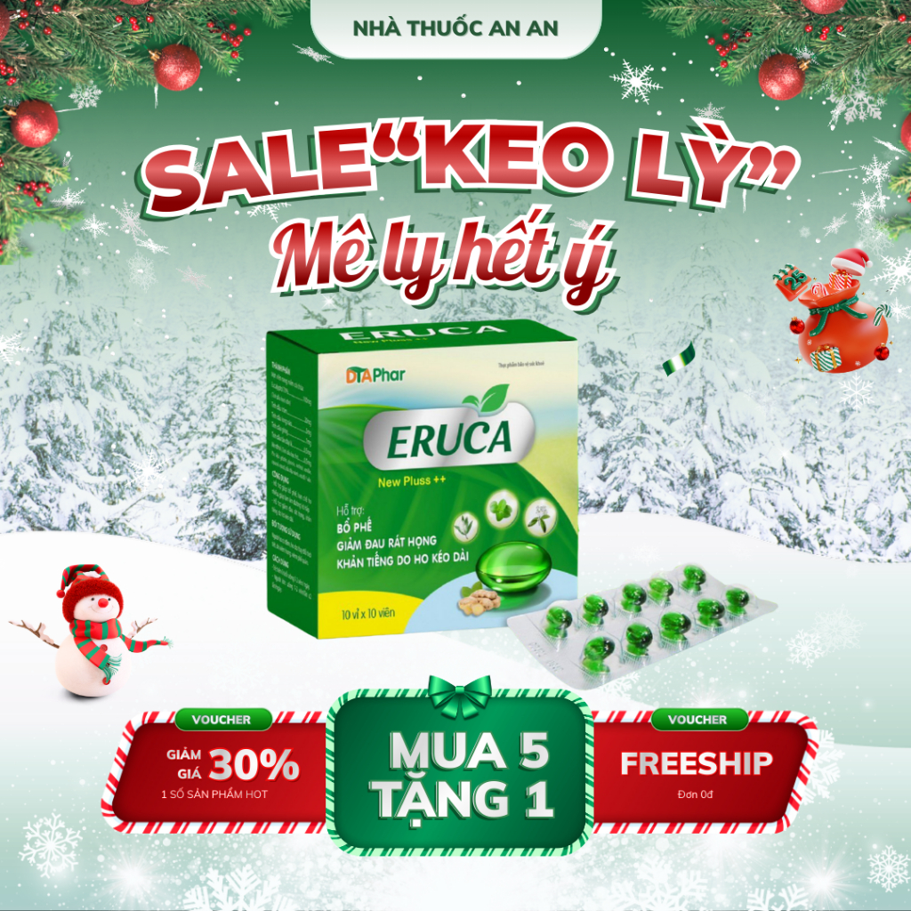 Viên uống ERUCA 100% các tinh dầu thảo dược giúp giảm ho, thông thoáng mũi họng hộp 100 viên