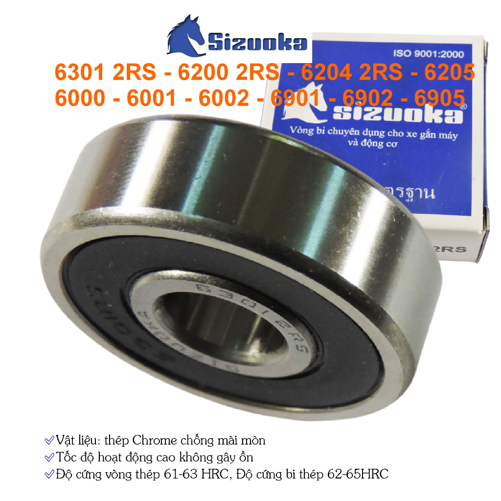 5 viên Bạc đạn vòng bi Sizuoka thép Chrome 6301 2RS-6200 2RS-6204 2RS-6205-6000-6001-6002-6901-6902-