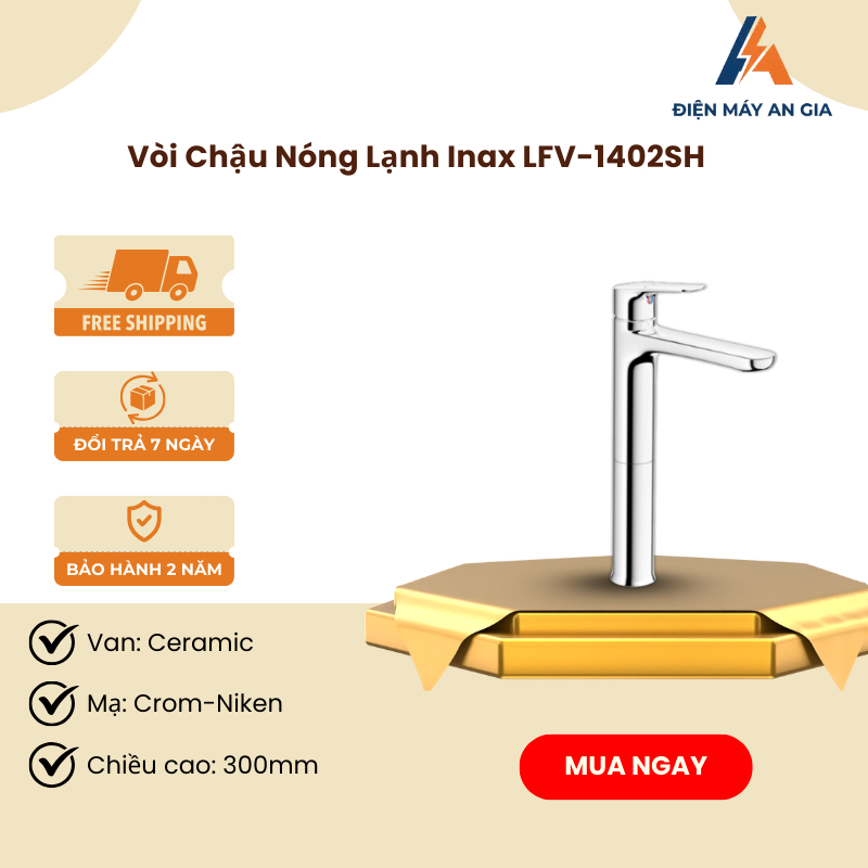 Vòi Chậu Lavabo INAX LFV-1402SH – Nóng Lạnh – Van Điều Khiển Bằng Sứ Độ Bền Cao – Xoay 360° – PEB