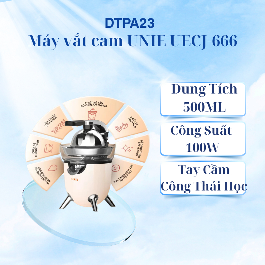 Máy vắt cam gia đình UNIE UECJ-666 - 100W, 0.5L, Inox 304, Bảo hành 12 tháng