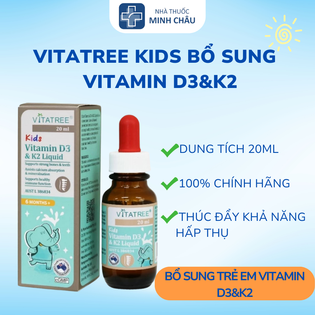 VITATREE Kids Vitamin D3 & K2 Liquid - Lọ 20ml, nhập khẩu Úc 
