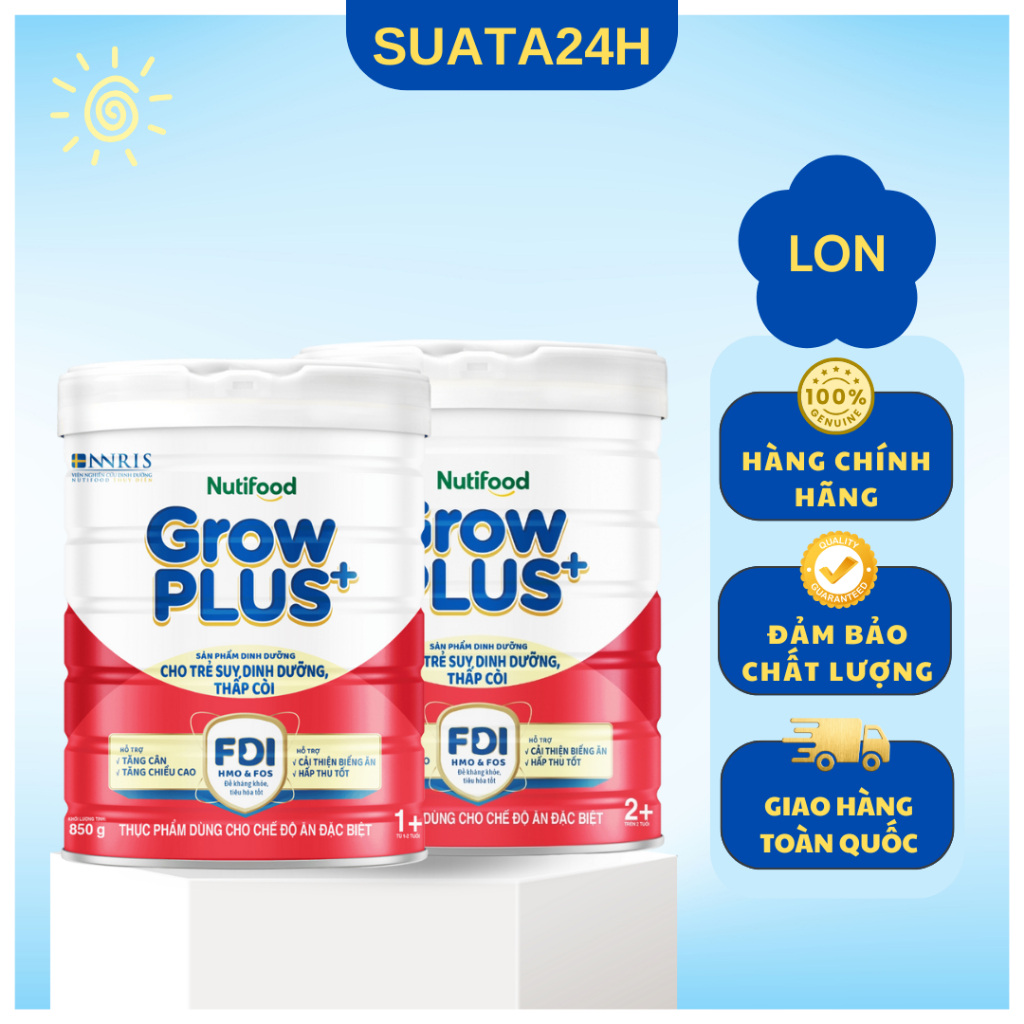 Sữa bột Nutifood Grow plus đỏ 1+/2+ 850g/1.5kg