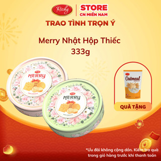   CÓ TÚI GIẤY  Hộp Bánh Quy Cookie Merry Hoa Hồng - Hộp Thiếc 334g Bánh Kẹo Richy 