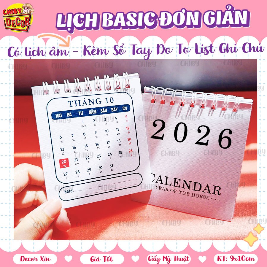 Lịch 2026 Basic Kèm To Do List 🍓 Sổ Tay Lịch 2026 Có Lịch Âm Tiện Lợi - Lịch Để Bàn Mini - Lịch Bỏ T
