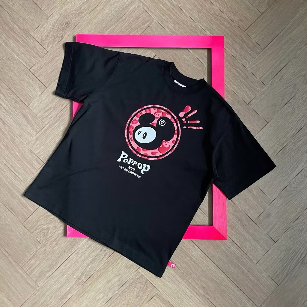 Áo thun Poppop Mascot PP Leopard Oversize T-Shirt Black/ PINK tặng túi giấy chính hãng