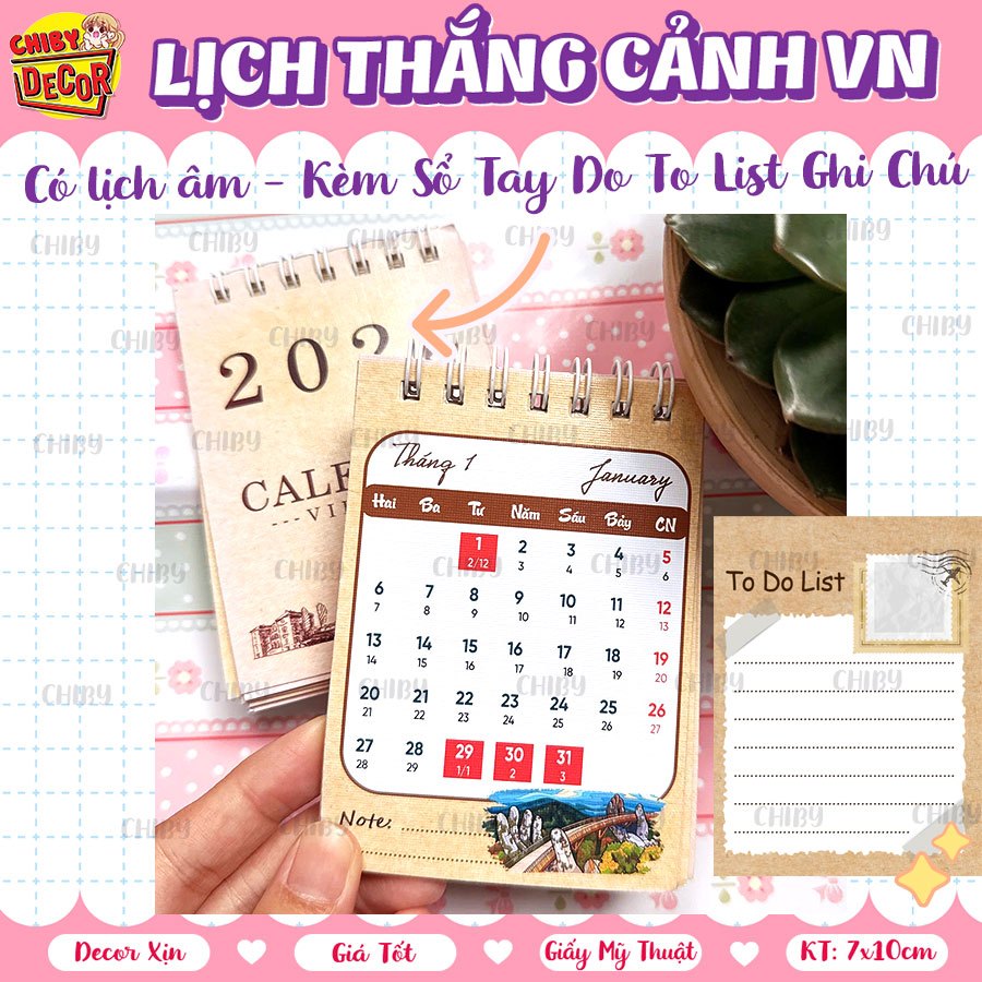 Lịch 2026 Có Lịch Âm, Lịch Danh Lam Thắng Cảnh Việt Nam Vintage 🍓 Lịch Để Bàn, Lịch Mini 2026 Bỏ Túi