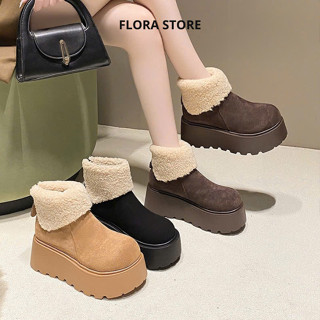 Giày bốt cổ lông, giày bốt chiến binh nữ da lộn hàng QCCC full box B08 Thời trang Cá Tính Cho Nữ