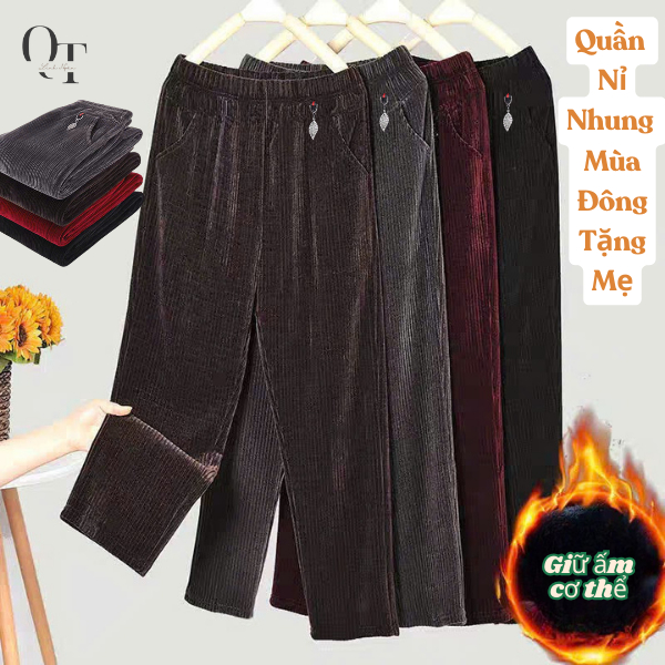 Quần nỉ nhung thu đông trung niên nữ cao cấp QT Linh Ngân. Chất nhung mềm mịn thoáng khí Q503