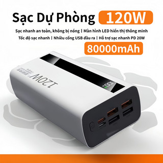 Sạc nhanh120W,điện di động80000mAh Nguồn,Phù hợp với nhiều loại điện thoại