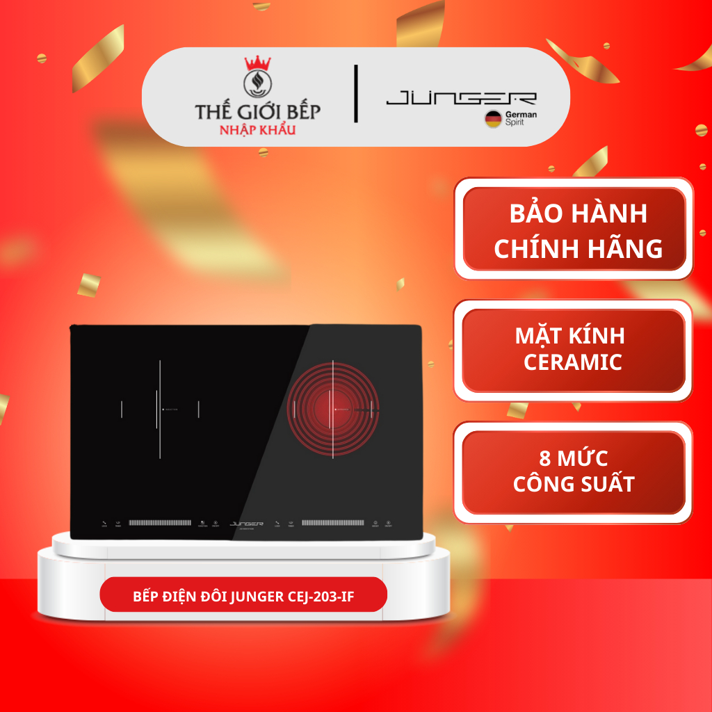 BẾP ĐIỆN ĐÔI JUNGER CEJ-203-IF – Tiết Kiệm Điện, Thiết kế gọn gàng, tối ưu không gian