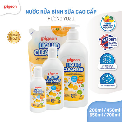 Nước rửa bình sữa cho bé Pigeon thành phần thực phẩm an toàn diệt khuẩn 99.99% chính hãng hương Yuzu