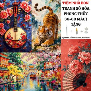 (36-60 MÀU) Tổng hợp các mẫu tranh tô màu theo số PHONG THỦY kích thước lớn có sẵn khung, cọ vẽ, màu vẽ