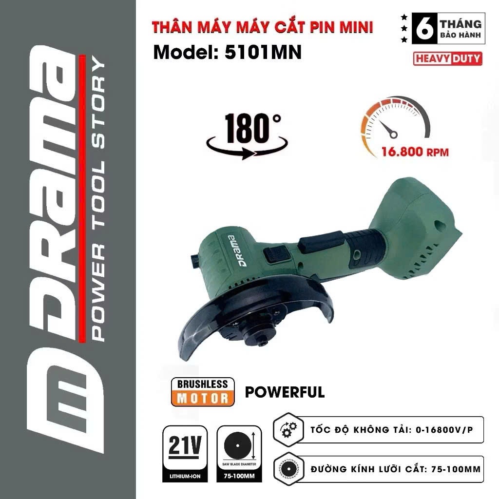 DRAMA- Máy Cắt Pin Mini DRAMA 5101MN, Không Chổi Than, 16800 Vòng/Phút, Xoay 180 độ, Chân pin phổ th