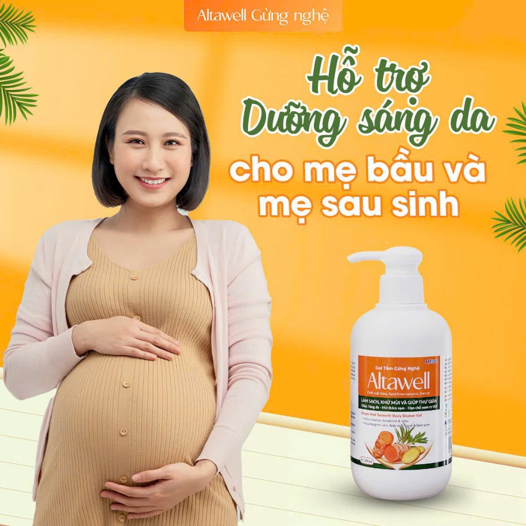 Gel Tắm Gừng Nghệ Altawell Sáng Da, Ngừa Mụn Cho Mẹ Bầu & Mẹ Sau Sinh Hỗ trợ Dưỡng Sáng Hồng Da Tự N