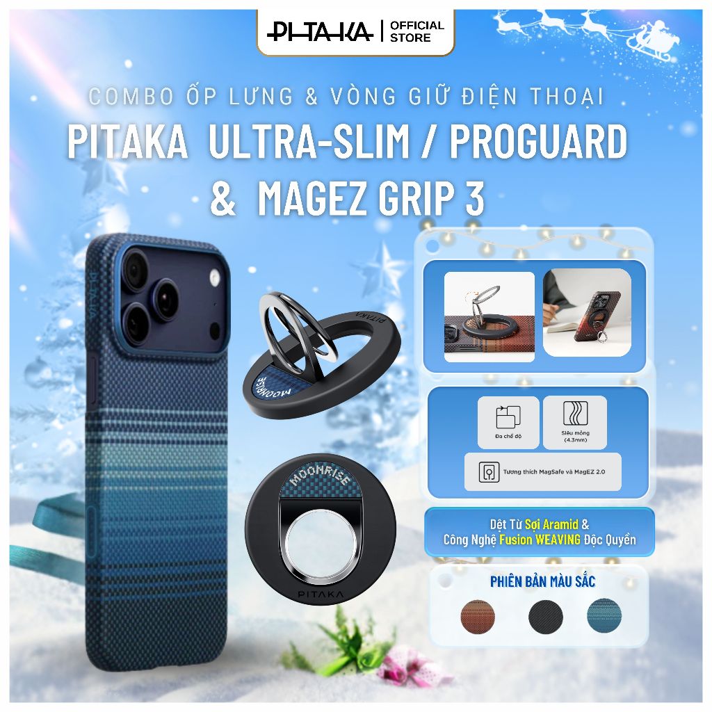[COMBO iPhone 16 & 17 / Samsung S25 & Z Series ] Ốp lưng PiTaKa Ultra-Slim / ProGuard + Vòng giữ điệ