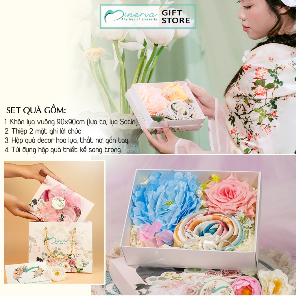 Hộp quà VIVIAN khăn lụa sang trọng, ý nghĩa tặng mẹ, cô giáo, bạn gái.
