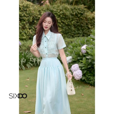 Chân váy tơ xòe tầng SIXDO (Blue Organza Flared Skirt)