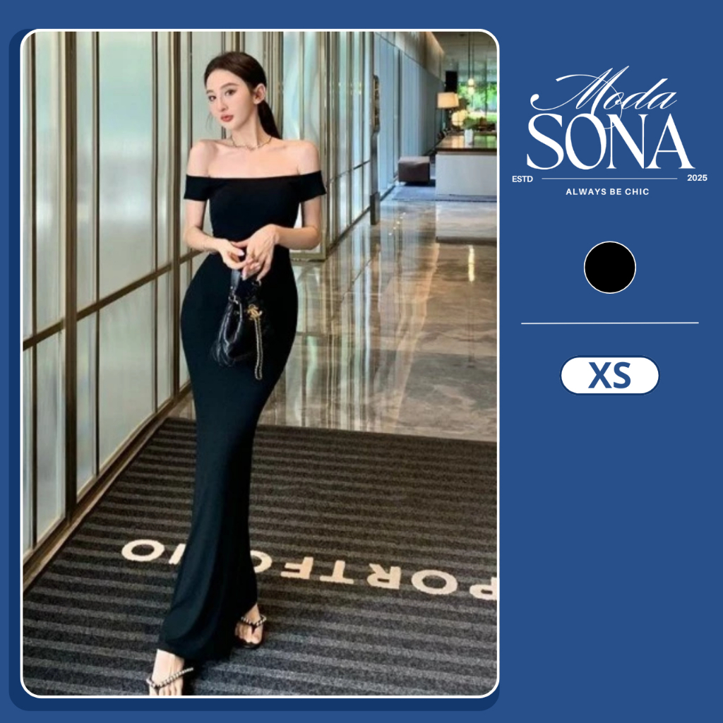 Đầm Body Maxi Bẹt Vai Tay Ngắn Ôm Dáng Quyến Rũ-E06-Sona.Moda