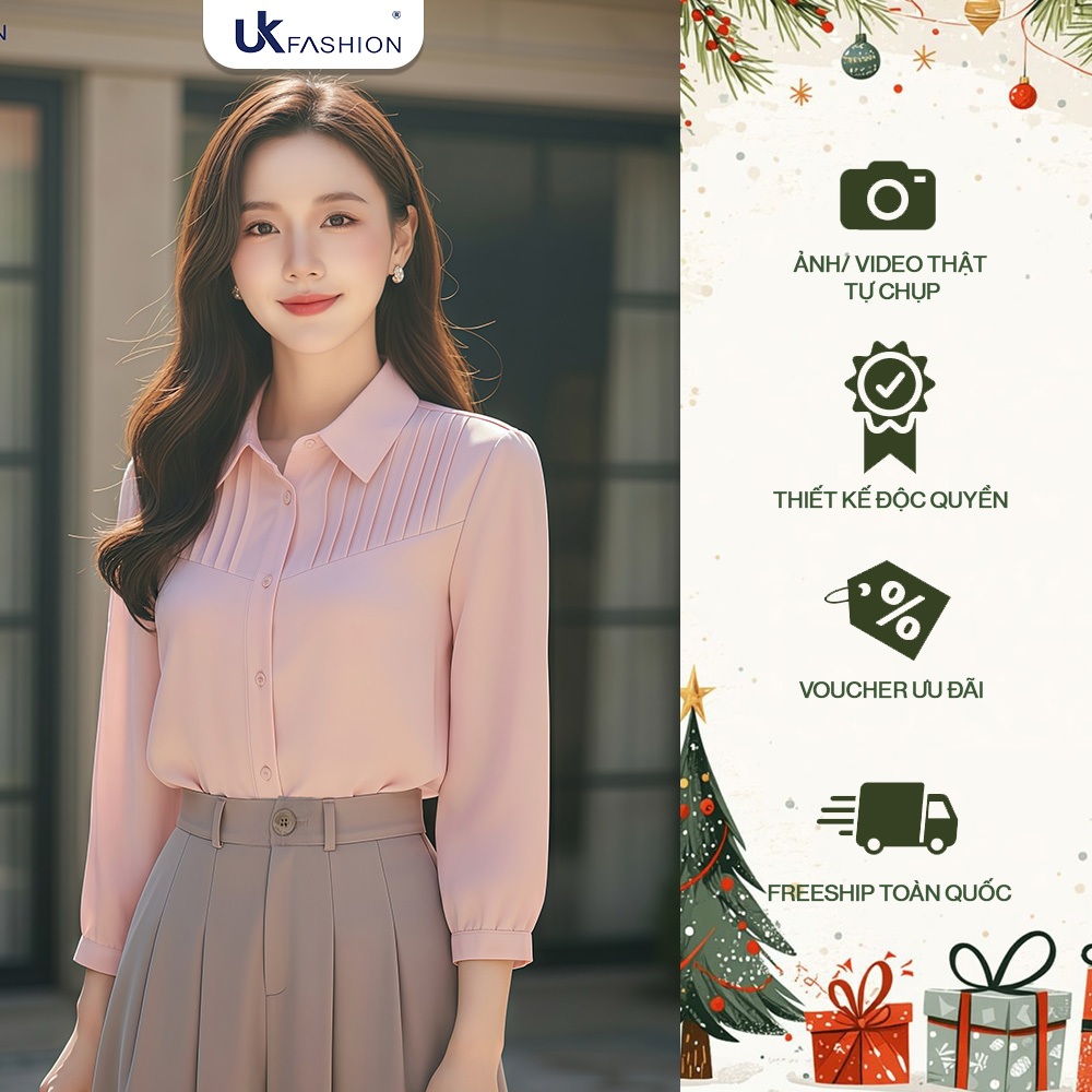 Áo Sơ Mi Cổ Đức Xếp Ngực Tay Lỡ Thời Trang Công Sở NK Fashion Trẻ Trung, Nữ Tính UKSM2507030