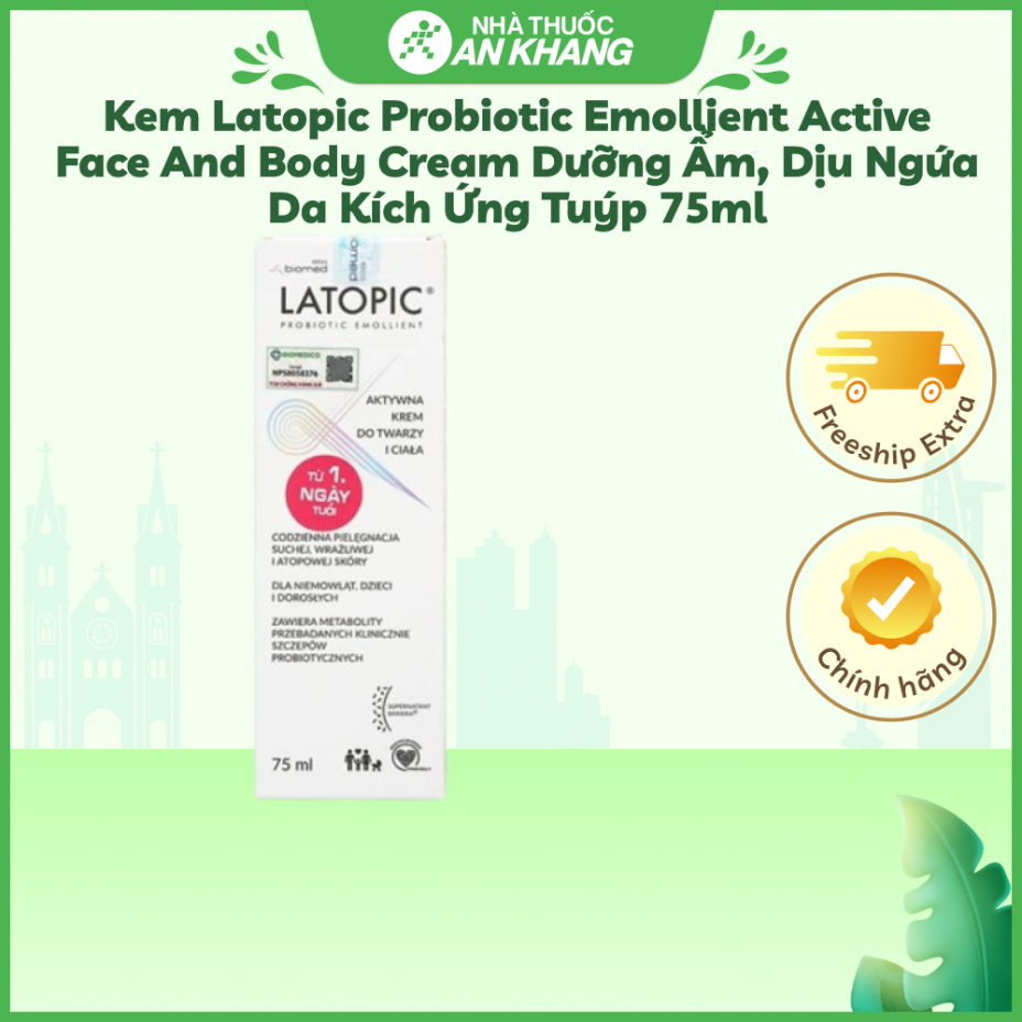 Kem Latopic Probiotic Emollient Active Face And Body Cream dưỡng ẩm, dịu ngứa da kích ứng tuýp 75ml