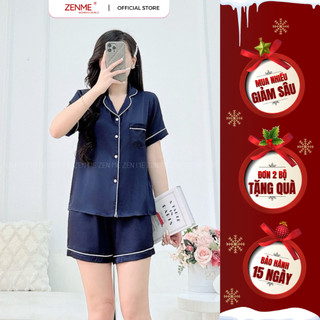  Bộ đồ ngủ nữ Pijama lụa cộc đùi ZENME PJC0223 chất liệu cao cấp mặc nhà mát mẻ 