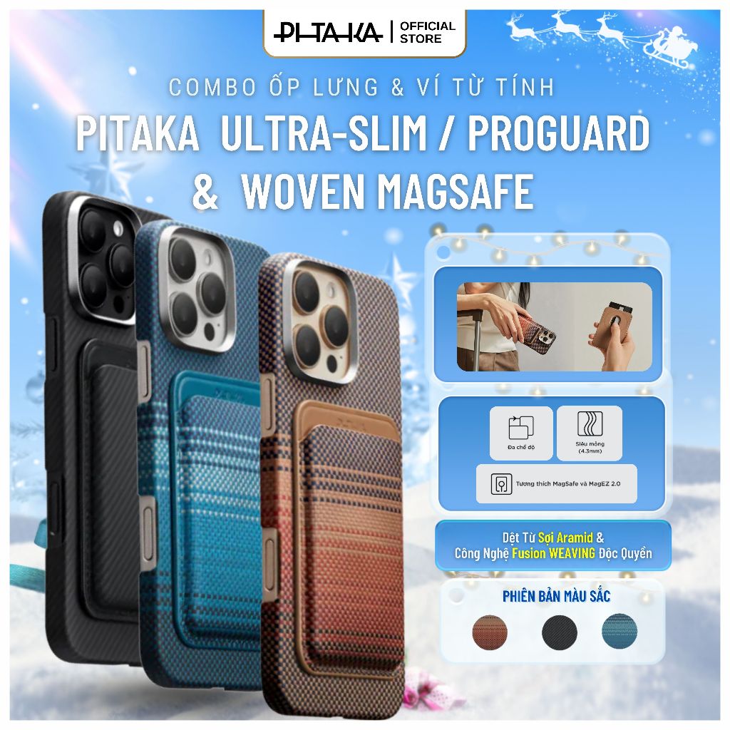 [iPhone 17 Series/ Samsung Z Fold 7/ Flip 7] Combo ốp lưng Ultra Slim và ví Woven Magsafe PITAKA