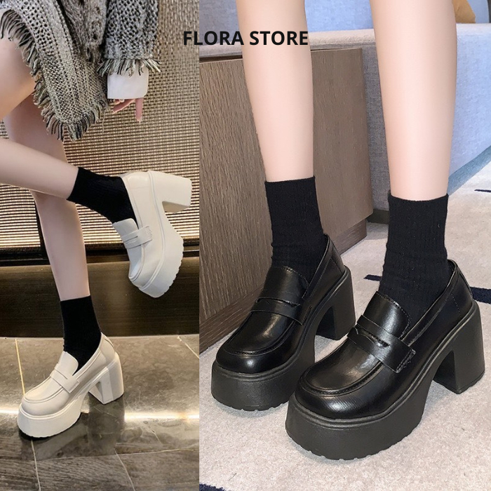 Giày lolita bốt nữ cổ thấp đế cao 10cm ulzzang  phong cach Hàn Quốc FLORA G86 đi chơi đi làm