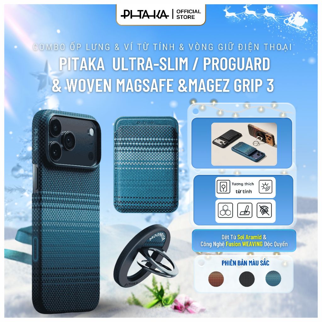 [iPhone 17 Series/ Samsung Z Fold 7/ Flip 7] Combo ốp lưng Ultra Slim + ví + nhẫn Magsafe PITAKA