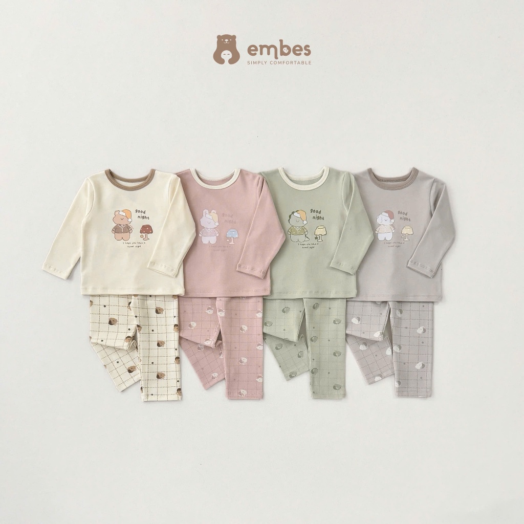  Đồ Bộ Dài Tay Embes Bộ Thu Đông Dài Tay In Hình Chất Cotton Mềm Mỏng Cho Bé Trai Bé Gái Từ 8-18Kg 