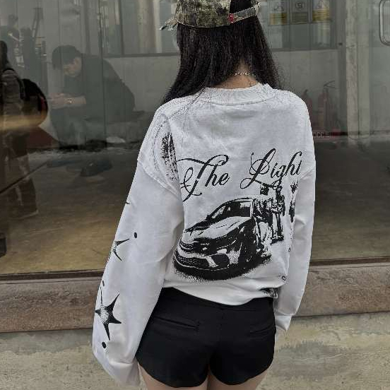 THE LIGHT STREET CAR  Overboxy 280gsm Cotton 2 Chiều Trắng In Full Chame