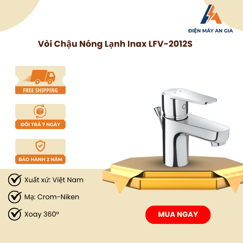 Vòi Chậu Lavabo Nóng Lạnh INAX LFV-2012S – Xoay 360° – 3 Lớp Mạ – Đầu Vòi Dạng Tổ Ong – PEB