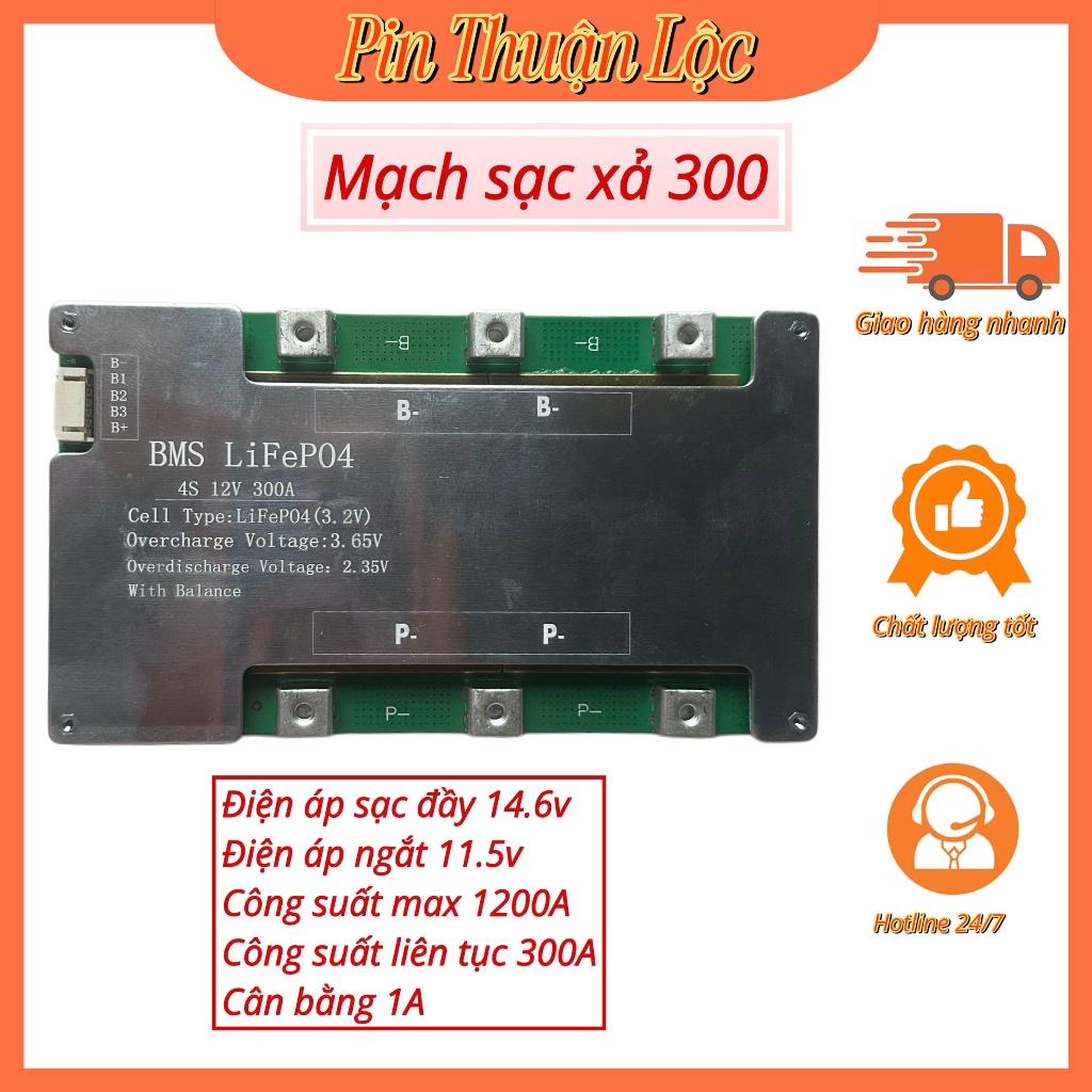 Mạch BMS 4S 300A Dùng Cho Cell 3.2v Tải Cao Tản Nhiệt Lớn