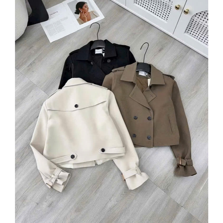 Áo Khoác Mangto Nữ Trơn Ngắn FMSTYLE SHOP – 2 Túi Mổ 2 Đai Form Đẹp Thời Trang Mùa Lạnh 25120205