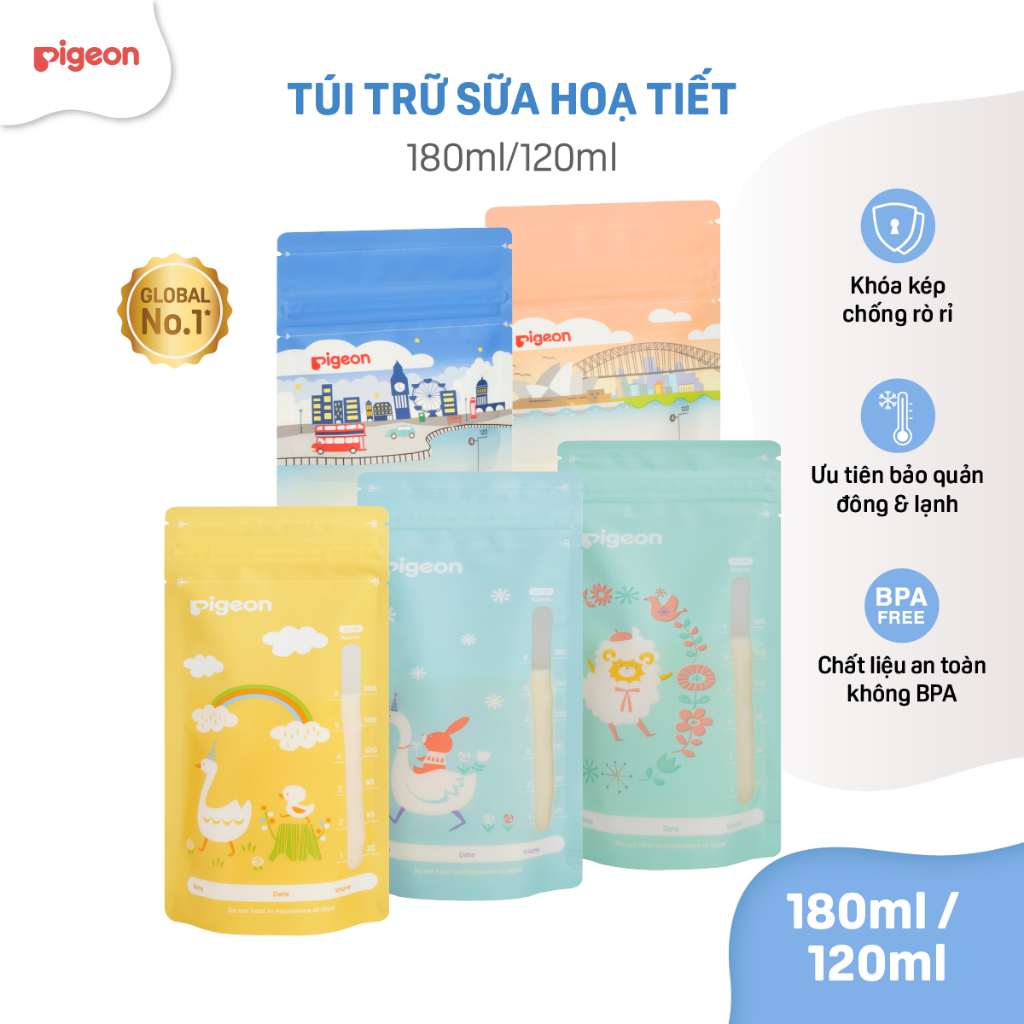 Túi trữ sữa họa tiết Pigeon 120ml/180ml - túi đựng sữa chính hãng