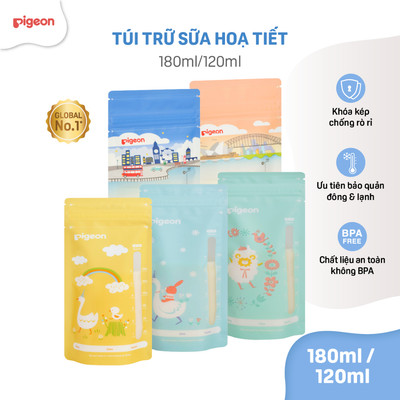 Túi trữ sữa họa tiết Pigeon 120ml/180ml - túi đựng sữa chính hãng