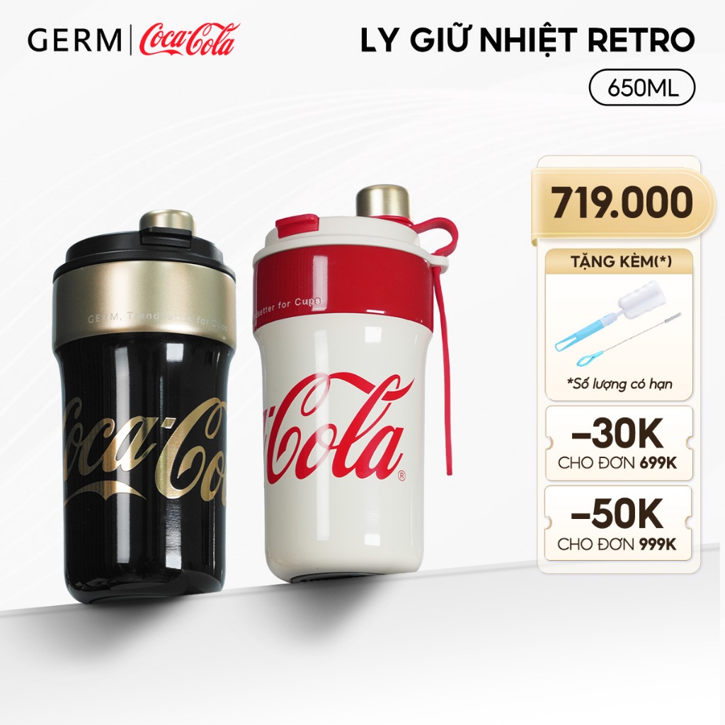 Ly Giữ Nhiệt Cao Cấp Inox 316 Nguyên Khối GERM Coca-Cola 650ml Phiên Bản Retro - GE-CK24AW-B82