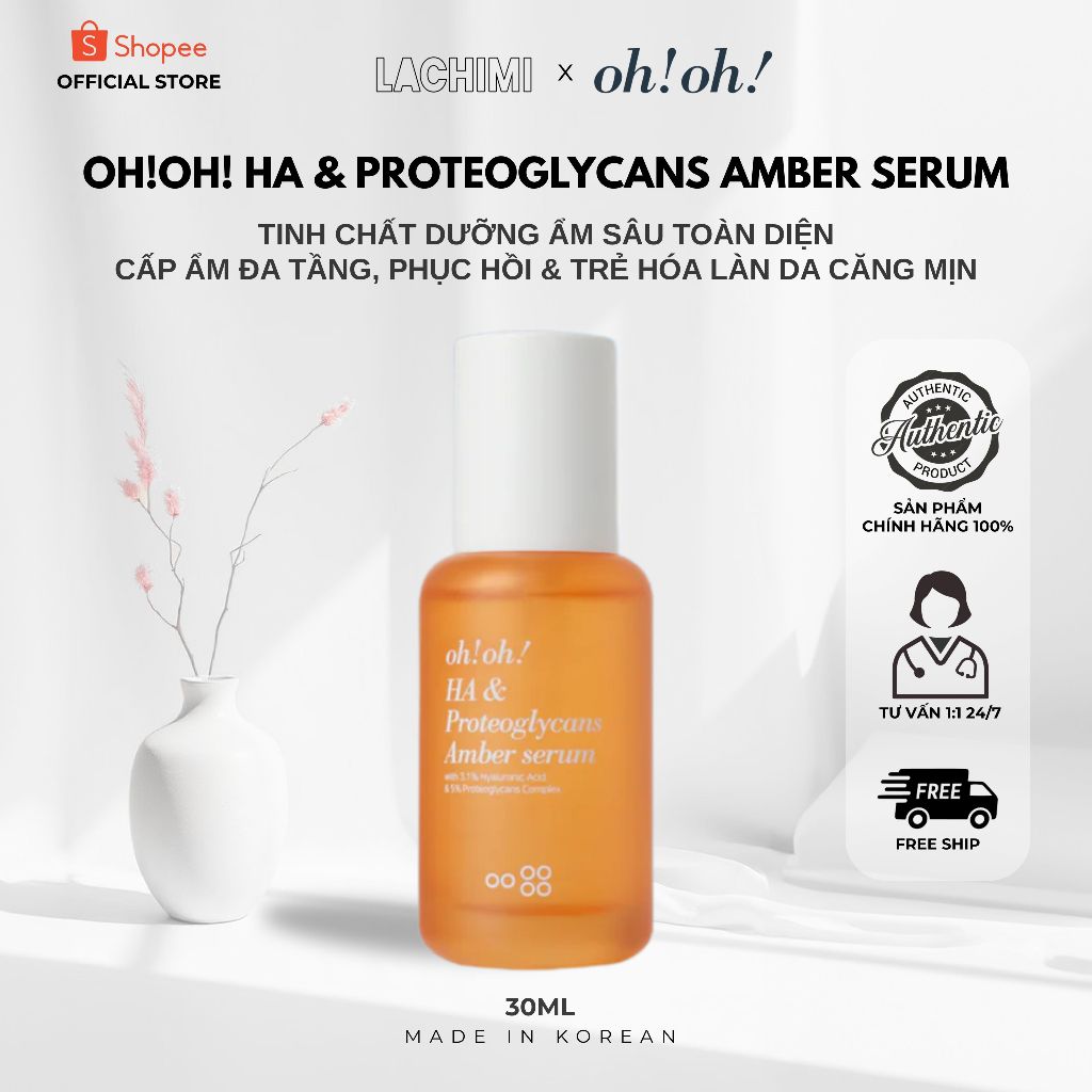 Serum OH OH HA & PROTEOGLYCANS AMBER dưỡng ẩm sâu toàn diện, phục hồi và trẻ hóa da Lachimi 30ML