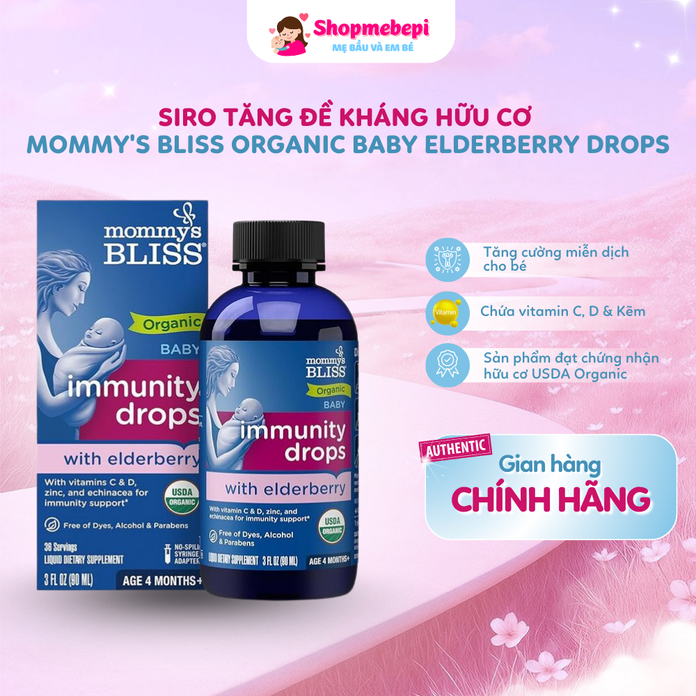 Siro tăng đề kháng hữu cơ Mommy's Bliss Organic Baby Elderberry Drops cho bé từ 4 tháng tuổi [Shop M