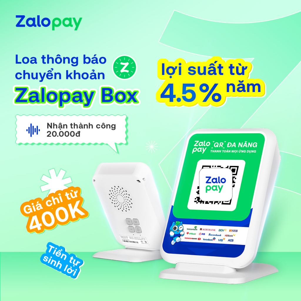 [Chính Hãng] Loa Thông Báo Chuyển Khoản - Sinh Lời Tự Động -  Zalopay Box V3 - Bản Tiết Kiệm