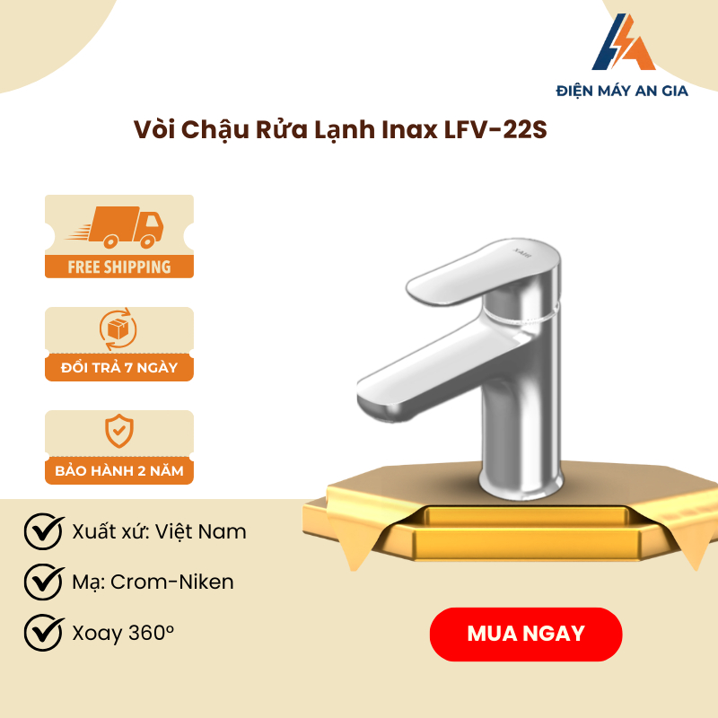 Vòi Chậu Lavabo INAX LFV-22S – Lạnh  – Gật Gù Xoay 360° – Chất Liệu Crom Đồng – PEB