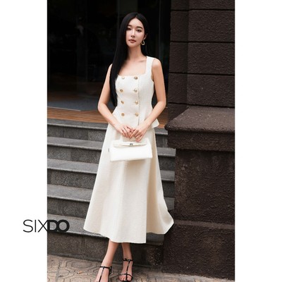 Áo gile sát nách cổ vuông phối cúc SIXDO (Dark Cream Raw Waistcoat)
