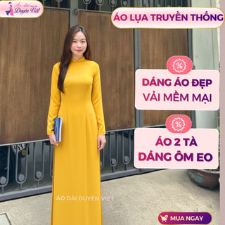 Áo dài lụa nữ cao cấp dáng truyền thống may sẵn S-3XL chất liệu mềm nhẹ phù hợp đi tiệc và công sở.